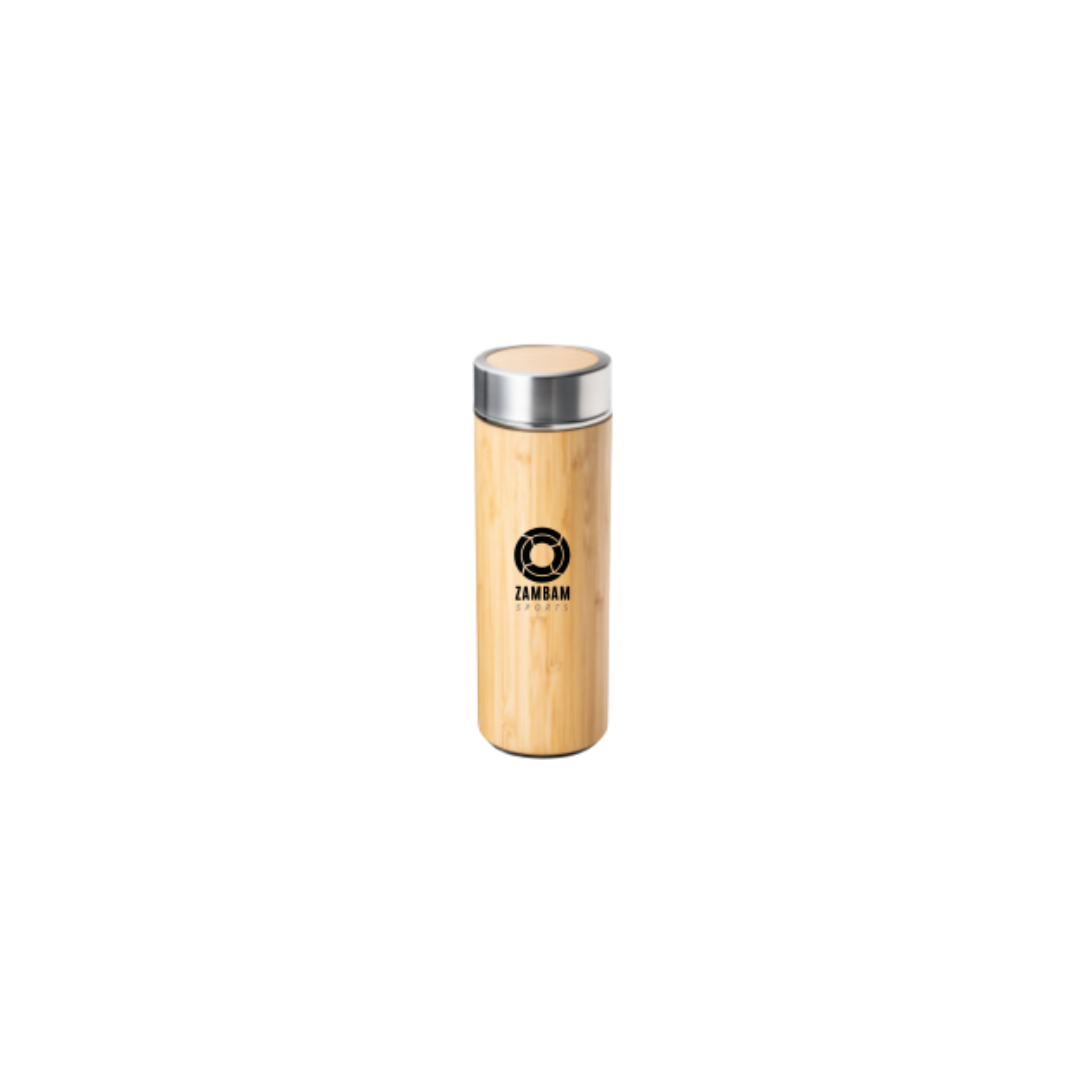 Trinkflasche aus Bambus mit ZamBam Logo