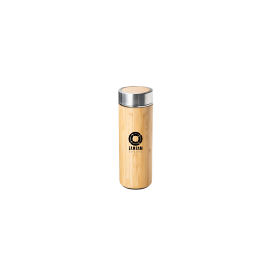 Trinkflasche aus Bambus mit ZamBam Logo